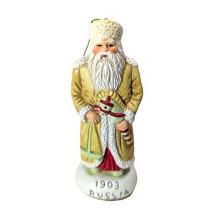 Olde World 1903 Russia Santa Figurine Vintage Chalkware Yellow Robe 5-Inch